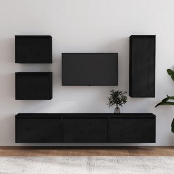 Mueble de TV 6 piezas madera maciza de pino negro vidaXL
