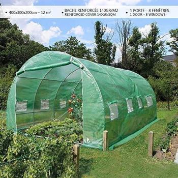 Tunel Invernadero de Jardín Vounot, 12m², Acero Galvanizado y Plástico Impermeable, Verde