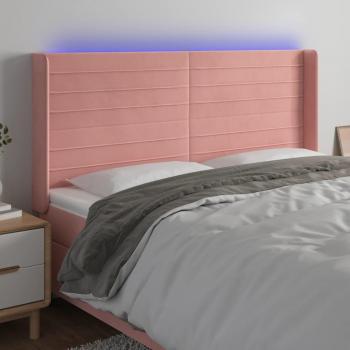 Cabecero LED de terciopelo rosa 183x16x118/128 cm