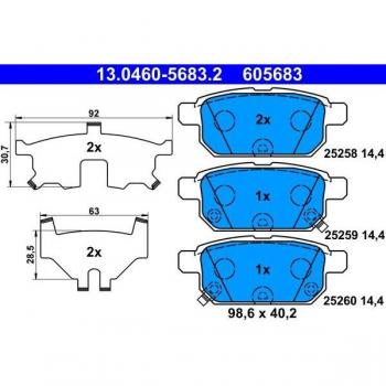 Juego de pastillas de freno ATE 13.0460-5683.2 con avisador acústico de desgaste y chapa antichirridos para SUZUKI Baleno II Hatchback