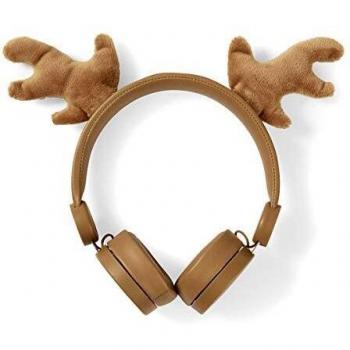Nedis - Auriculares con Cable - De Diadema - Cable Redondo de 1,2 m - Orejas magnéticas Desmontables - Rudy Reindeer - Marrón