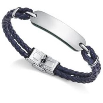 Pulsera de Hombre Viceroy Magnum de Piel Trenzada Azul con Placa de Acero y Laterales de Piel Verde