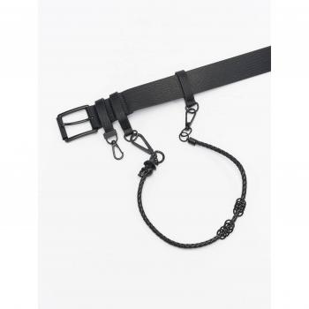 Urban Classics Unisex Black Imitation Leather Belt with Key Chain