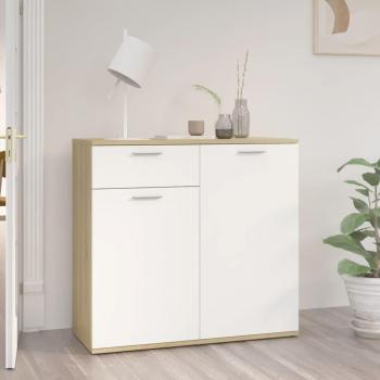 Aparador de madera contrachapada y aglomerado blanco y roble Sonoma 80x36x75 cm, Mueble de Almacenaje de Salón, Armarios con Puertas, Cajón de Madera, Buffet para