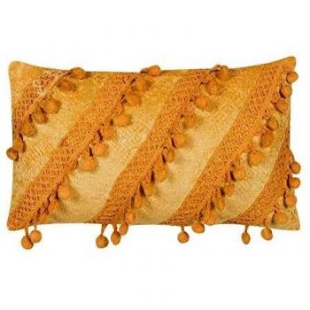Cojín Decorativo Amarillo con Borlas 30 x 50 cm Rayas Boho