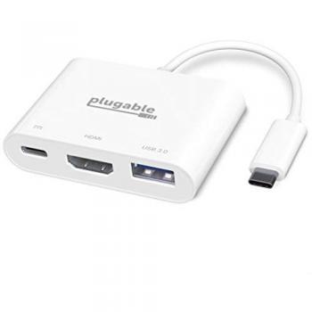 Plugable Technologies USB C to HDMI Multiport Adapter Driverless 3-in-1 USB C Hub with 4K HDMI Output USB 3.0 and USB-C Charging Port Compatible with MacBook Chromebook Dell XPS Thunderbolt 3 and More