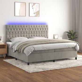Colchón box spring con luces LED de terciopelo gris claro 200x200 cm