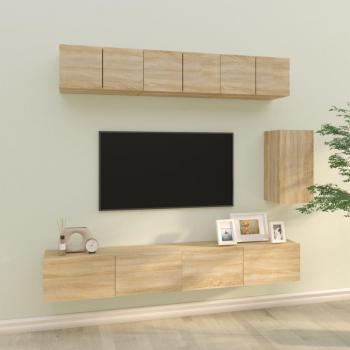 Set de muebles para TV 6 piezas madera contrachapada roble sonoma marrón vidaXL