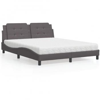 Cama con colchón gris 160x200 cm en cuero sintético vidaXL