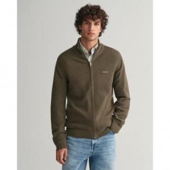 Jersey con cremallera Gant para hombre en piqué de algodón verde