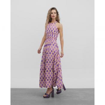 Silbon - Vestido midi cuello halter estampado morados para Mujer