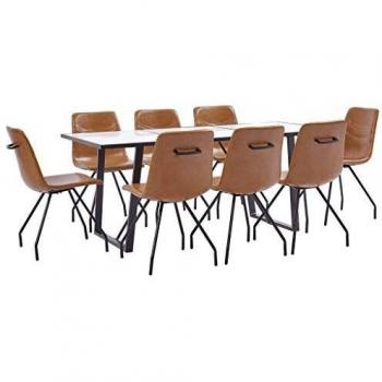 vidaXL Juego Comedor 9 Piezas de Cuero Sintético Mobiliario Decoración Interior Casa Hogar Robusto Duradero Resistente Funcional Práctico Útil Coñac