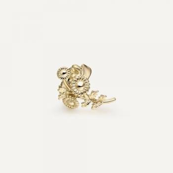 Pendiente Ear Cuff Girasol de Plata de Ley 925 con Baño de Oro 18k - Diseño en Ramo de Flores - Cierre Ajustable para Mujer