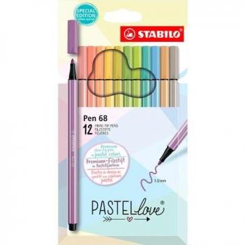 STABILO Pen 68 Pastel Love Set de Rotuladores Punta Media 1.0mm - Estuche de 12 Colores Surtidos