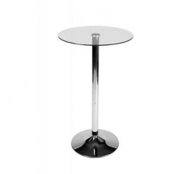 Mesa de Bar Redonda de Cristal Transparente Ø 105 cm con Estructura de Metal
