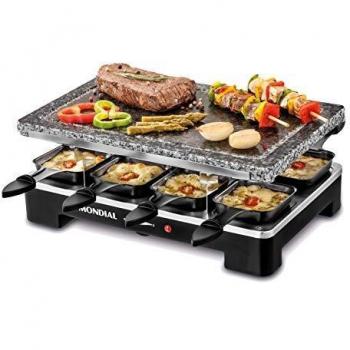 Mondial SG01 Le Gourmet Plancha de Piedra + Grill + Raclette, 1400 W, Acero Inoxidable
