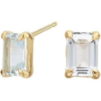 Pendientes topacio azul bañado en oro con corte esmeralda