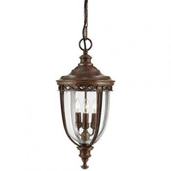 Lámpara colgante inglesa Brida, bronce, grande - Elstead English Bridle - Linterna de cadena de techo grande para exteriores, 3 luces, bronce británico, E14