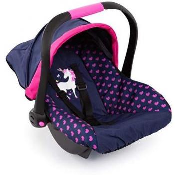 Bayer Design 67954AA Toy, car seat Easy Go for Neo Vario pram with Cover, Doll Accessories, Blue with Hearts and Unicorn Design