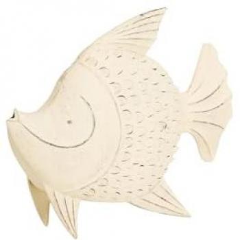 Figura Decorativa Pez de Metal Blanco 40x13x32 cm