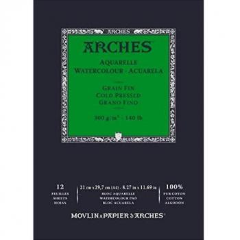 ARCHES Aquarelle 100% Fino 300g Bloc Encolado A4 12 hojas Blanco Natural, color