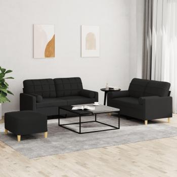 Juego de sofás con cojines 3 piezas tela negro vidaXL