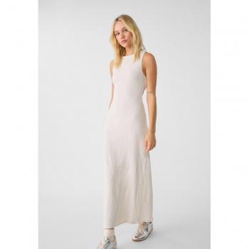 Stradivarius Cut-out Midi Dress in Vanilla Size M
