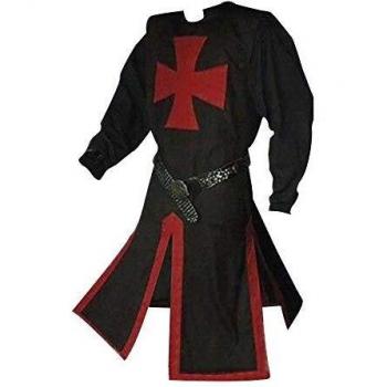 Feynman Disfraz de caballero medieval, caballero templario, cruzado, túnica, templo, carnaval, cosplay, falda de arma para hombre, elegante, negro, M
