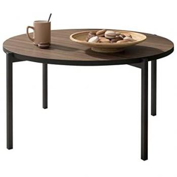 Mesa de Café Redonda Providence 180, Aglomerado Laminado Negro y Marrón, Diámetro 85cm, Altura 42cm