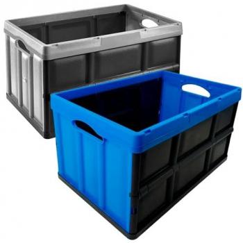 Set de 2 cajas plegables Tontarelli, capacidad de 46L (53x36x28,5 cm) y 62L (58,5x39x32,5 cm), colores plata y negro, azul y