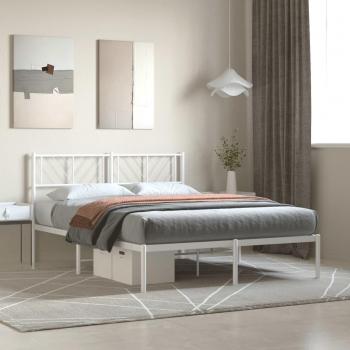 Estructura de cama de metal blanca con cabecero 150x200 cm