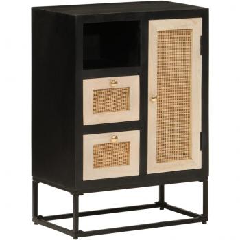 Aparador negro de hierro y madera maciza de mango 55x30x76 cm