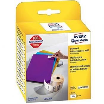 Etiquetas de Rodillo Avery Zweckform, 19 x 51 mm, Blancas, 500 Etiquetas, Removibles
