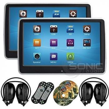 2 x SONIC Audio® hr-10ct – Universal pantalla táctil 10,1 para Samsung Galaxy S3 MINI i8190 de estilo pizarra reposacabezas reproductor de DVD/Pantalla con USB/SD y auriculares inalámbricos por infrarrojos – Plug and Play del asiento trase