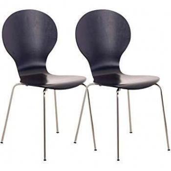 Set de 2 Sillas Apilables Diego Ergonomicas con Asiento de Madera Gris