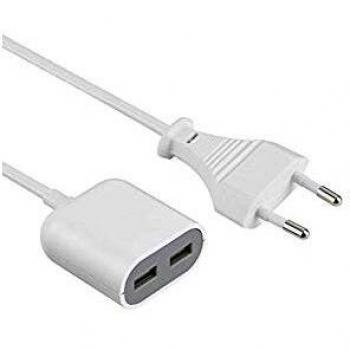 Electraline Gummy Line 500342, Cable Alargador con 2 puertos USB, output 2.4A, 1.5 Mt, Blanco/Verte