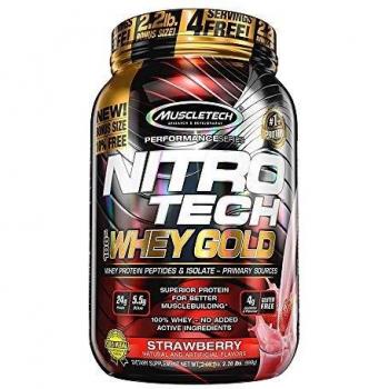 Protein Powders, MuscleTech Nitro-Tech Whey Gold, Whey Protein Powder, Whey Protein Isolate and Peptide, Protein Powder for Women and Men, Strawberry Protein Powder, 999 g