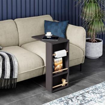 Mesa auxiliar Siikainen con ruedas y barra anticaída 65x44x29cm - Negro, diseño versátil para uso de laptop y almacenamiento