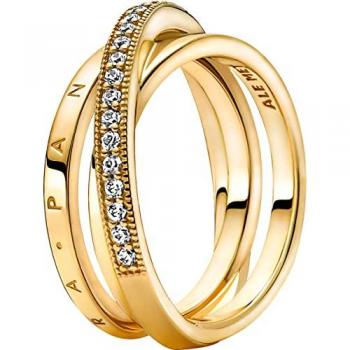 Anillo Cruzado Triple Alianza Pavé en Oro de 14K con Circonitas Cúbicas Talla 60