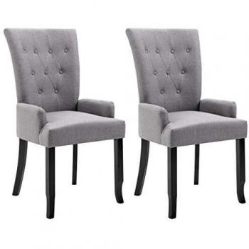 Light Grey Fabric Dining Chairs with Armrests - Set of 2