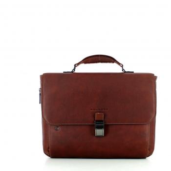 Piquadro Black Square Briefcase Leather 40 cm Laptop Compartment Brown