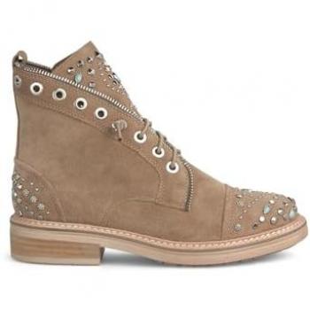 Botines Planos de Piel con Tachas para Mujer Alma en Pena - Talla 40 Beige/Marrón