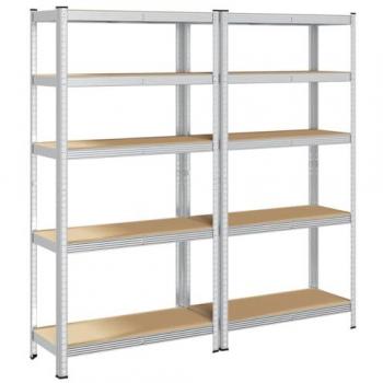 Estantes de Almacenamiento de 5 Capas, 2 Unidades, Acero Plateado y Madera Ingenierizada