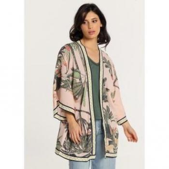 Kimono manga 3/4 estampado tropical rosa - Lois Jeans