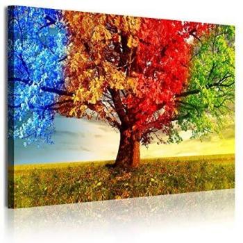 DekoArte 362 - Cuadros Modernos Impresión de Imagen Artística Digitalizada | Lienzo Decorativo para Tu Salón o Dormitorio | Estilo Paisaje Árboles Cuatro Estaciones del Año | 1 Piezas 120 x 80 cm