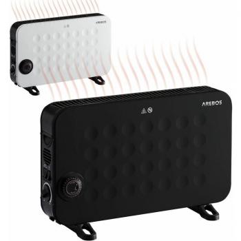 Convector Eléctrico AREBOS 2000W - Bajo Consumo - 3 Niveles de Potencia - Temporizador de 24 horas - Negro