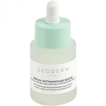 Geoderm Sérum Antimanchas Noche - 30 ml, Orgánico, Bio y Vegano, unifica el tono y aporta hidratación con arbutina, ácido hialurónico y extracto de regaliz, apt
