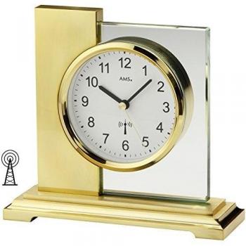 AMS Tischuhren 5141, Reloj de mesa, madera, oro, 17 cm x 16 cm x 6 cm