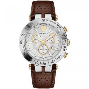 Versace Bold Chrono Leather Watch Gray Male ONE SIZE