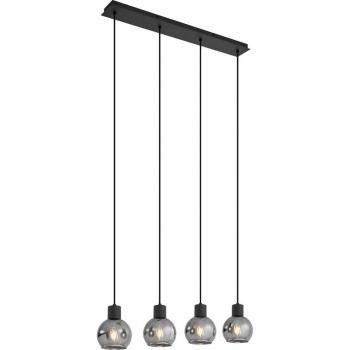 Lámpara colgante Art Déco negra con cristal ahumado alargada de 4 luces - Vidro/Acero, adecuada para LED